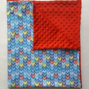 NEW! Colorful Chevron Baby Toddler Cotton + Minky Blanket | Red Blue